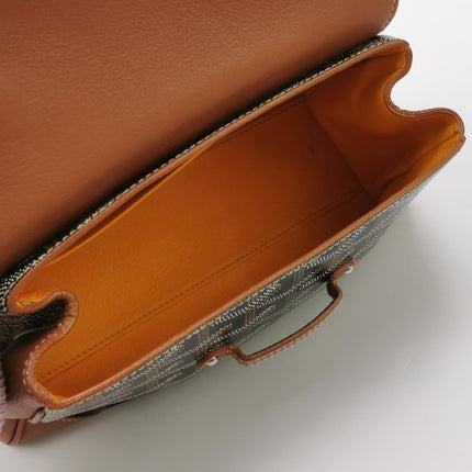 Goyard Saigon Mini Brown Canvas and Leather Wooden Top Handle Crossbody Bag