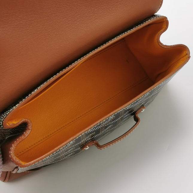 Goyard Saigon Mini Brown Canvas and Leather Wooden Top Handle Crossbody Bag