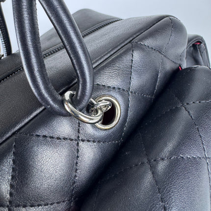 Chanel Cambon Multi-pocket Ligne Reporter Bag Medium Black Calfskin Leather White Logo