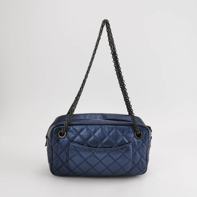 Sold Chanel 2008 Metallic Aged Calfskin Quilted Small 2.55 Mademoiselle Camera Case Bag Blue
