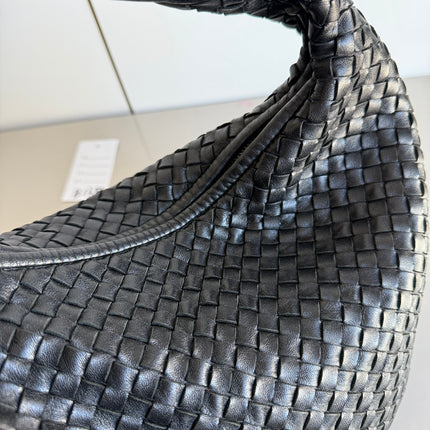 Bottega Veneta Veneta Intrecciato Hobo Bag Medium Black Leather 47cm