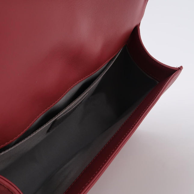 Chanel Le Boy Medium Bag Burgundy Lambskin Leather Silver Antiqued Hardware