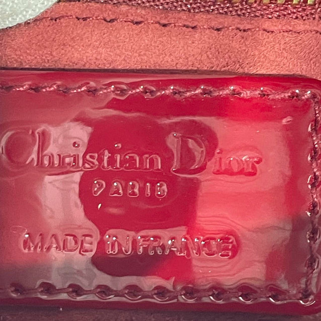 Lady Dior Mini Handbag Burgundy Red Patent Leather Gold-tone Chain Strap