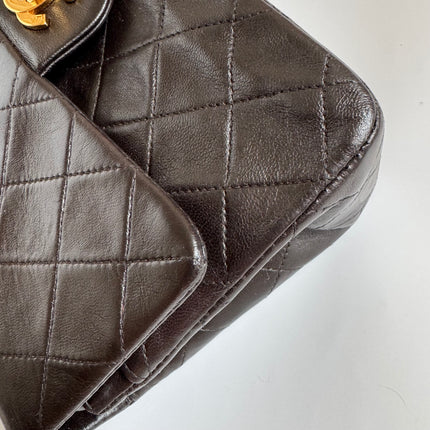Chanel Classic Flap Small Dark Chocolate Brown Lambskin Leather with 24k Gold Hardware, 1994-1996