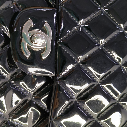 Chanel Classic Flap Medium Black Patent Leather Silver Hardware