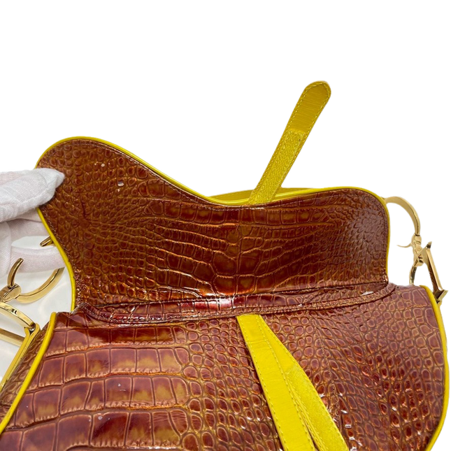 Sold Dior Saddle Brown Medium Crocodile embossed Leather Handbag