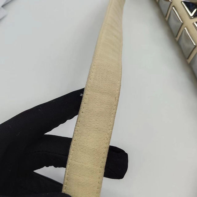 Chanel Ivory Jersey Evening Bag with Mirrored Pyramid Studs Ice Cube Chocolate Bar Shoulder Bag