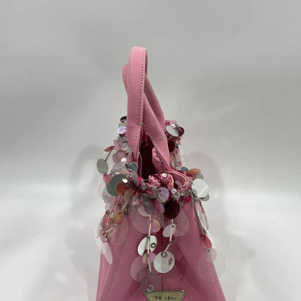 Prada Canape Small Pink Canvas with Sequins Top Handle Bag with Strap Rare