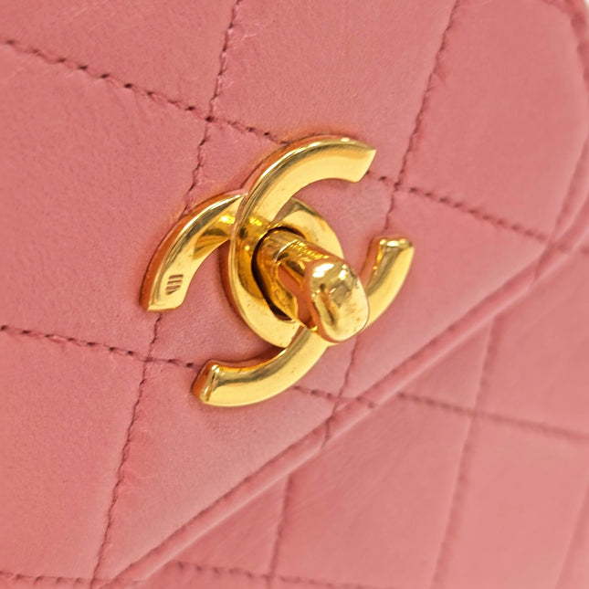 Chanel Vintage Double CC Turnlock Small Pink Lambskin Leather 2Way Shoulder Bag