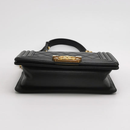 Chanel Le Boy Small Black Lambskin Leather Antiqued Gold Hardware