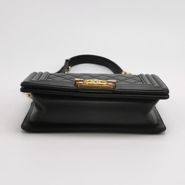 Chanel Le Boy Small Black Lambskin Leather Antiqued Gold Hardware