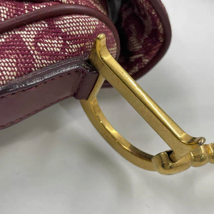 Dior Vintage Double Saddle Burgundy Oblique Monogram Canvas Gold Hardware