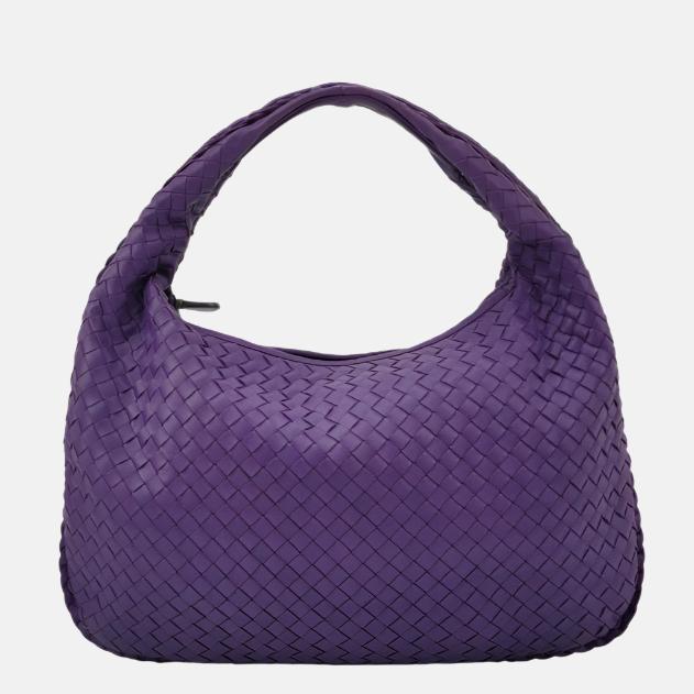 Bottega Veneta Veneta Hobo Medium Purple Intrecciato Leather Bag-Luxbags
