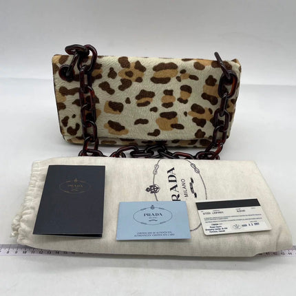 Prada Leopard Print Pony-style Calfskin Tortoise Strap Large Shoulder Bag