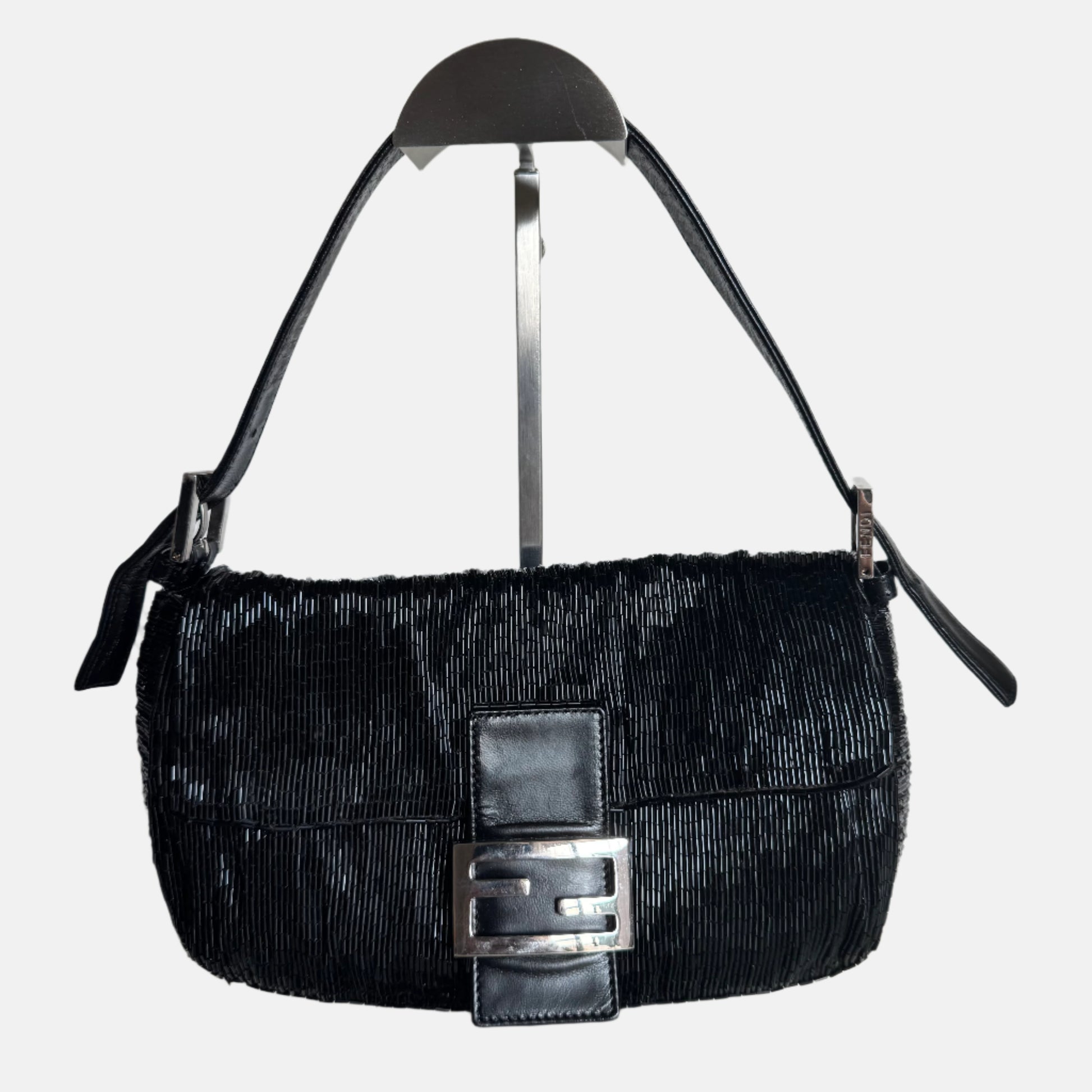 Fendi Baguette Black Glittering Waterfall Beads Shoulder Bag-Luxbags