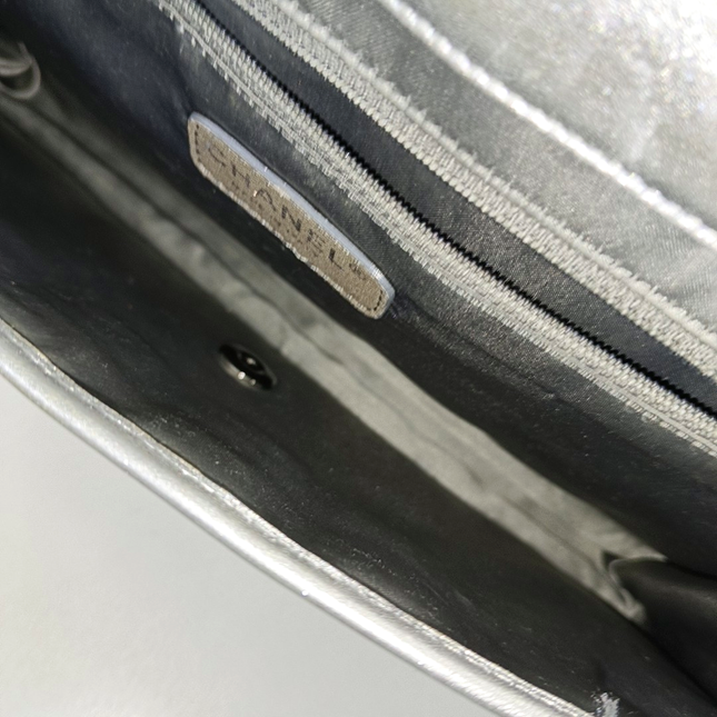 Chanel Ice Cube Chocolate Bar Classic Flap Metallic Silver PVC with Leather