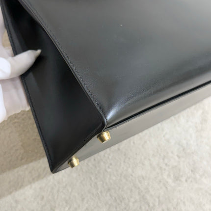 Hermes Kelly 32 Sellier Black Box Leather Double Ring Gold HW