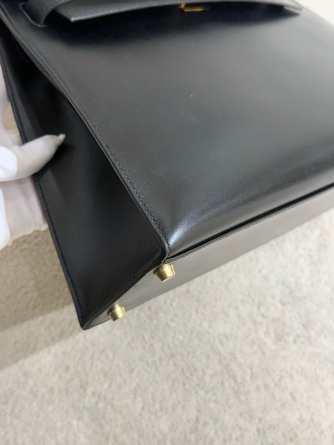 Hermes Kelly 32 Sellier Black Box Leather Double Ring Gold HW