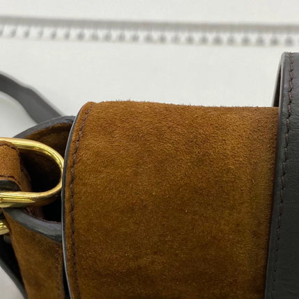 Fendi Baguette Brown Suede Leather Large Baguette Cage Removable Leather Belts