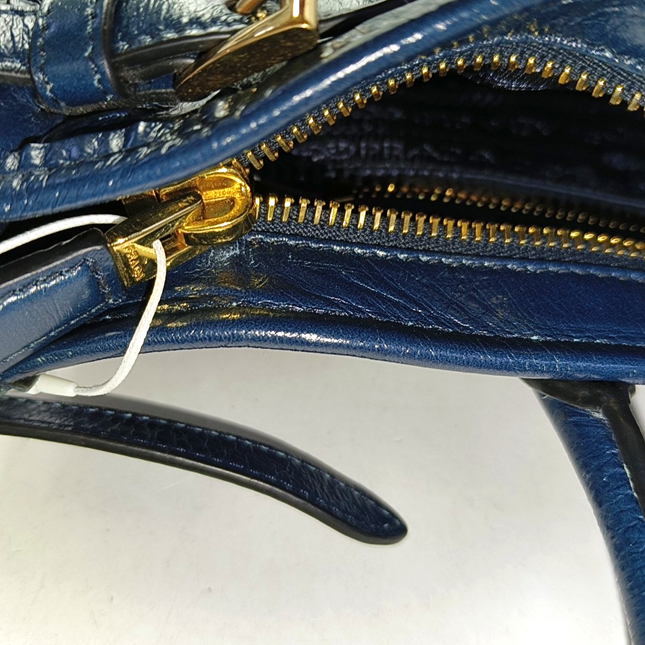 Prada Bonnie Medium Soft Lux Navy Shiny Calfskin Leather Shoulder Bag