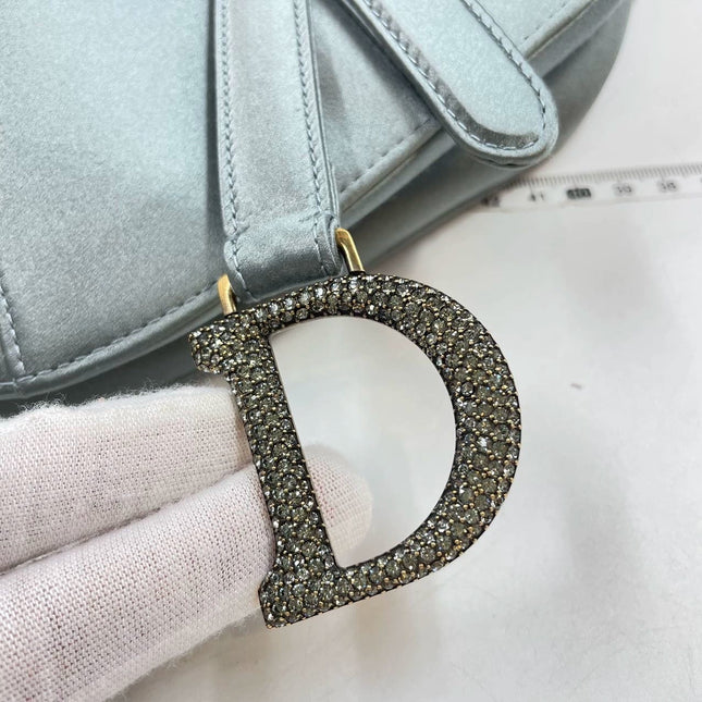 Sold Dior Saddle Mini Silk Greyish Blue with crystals
