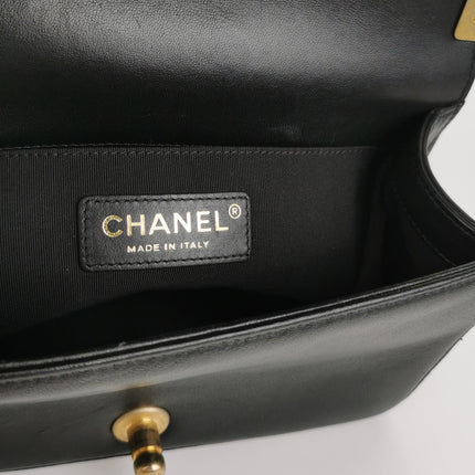 Chanel Le Boy Bag Small Camellia Black Lambskin Leather Gold Hardware