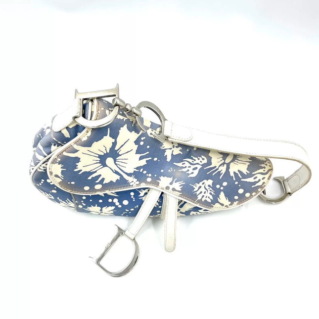 Dior Saddle Surf Chick Vintage John Galliano Blue White Shoulder Bag