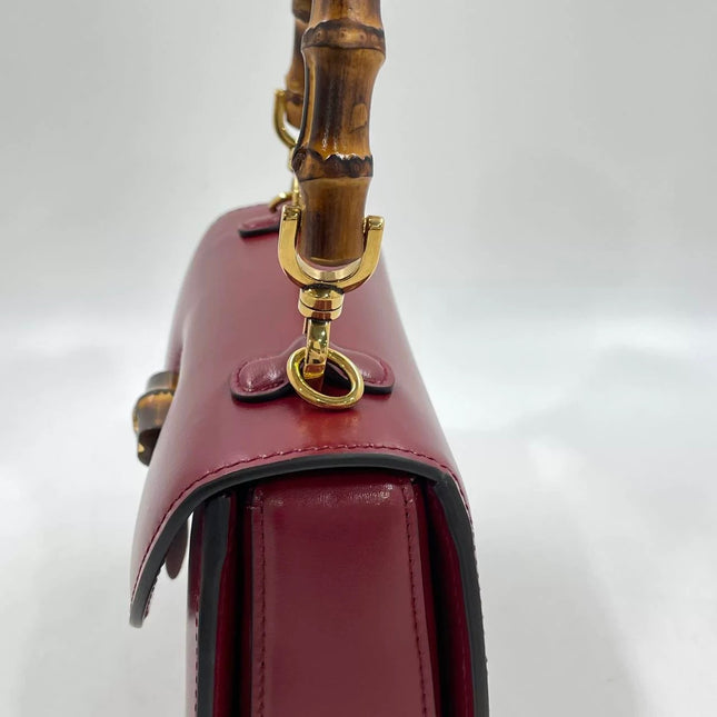 Gucci Bamboo 1947 Small Ancora Red Burgundy Calfskin Leather Top Handle Bag
