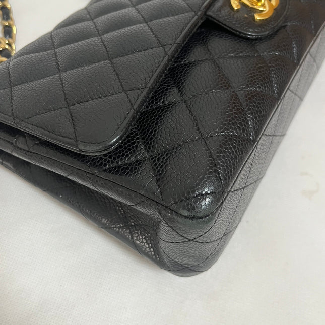 Chanel Classic Flap Medium Black Caviar Leather with 24k Gold Hardware, 2008