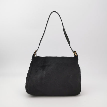 Fendi Mamma Baguette Black Ponyhair Calfskin Leather Shoulder Bag