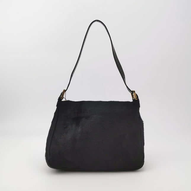 Fendi Mamma Baguette Black Ponyhair Calfskin Leather Shoulder Bag