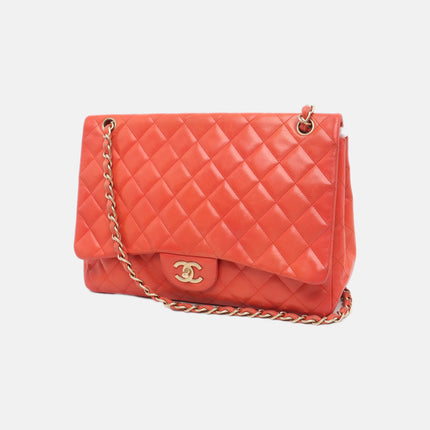 Sold Chanel Classic Flap 2009 Maxi Red Lambskin Leather Gold-tone Hardware