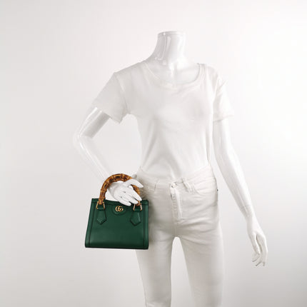 Gucci Diana Mini Green Leather Bag Bamboo Handle with Strap