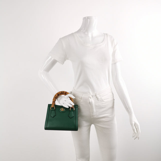Gucci Diana Mini Green Leather Bag Bamboo Handle with Strap