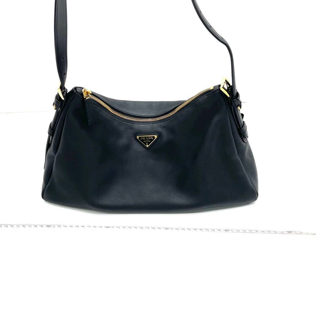 Prada Aimée Black Large Calfskin Leather Shoulder Bag