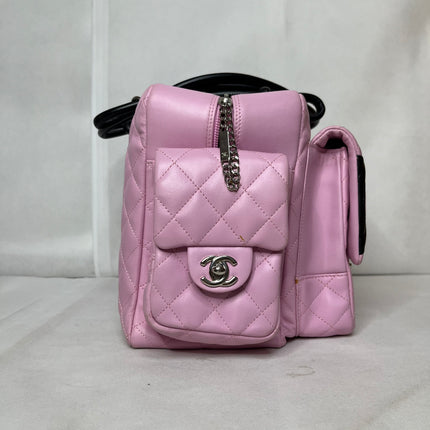 Chanel Cambon Large Pink Calfskin Leather Double Strap Handbag