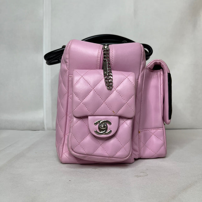 Chanel Cambon Large Pink Calfskin Leather Double Strap Handbag