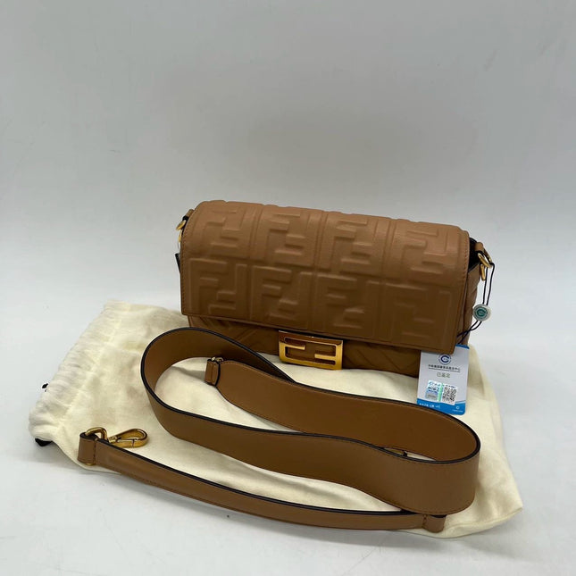 Sold FENDI Baguette Camel Leather 3D FF Motif Crossbody bag