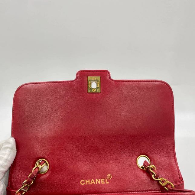 Chanel Diana CC Flap Bag Small Vintage Red Lambskin Leather with 24k Gold HW, 1989-1991