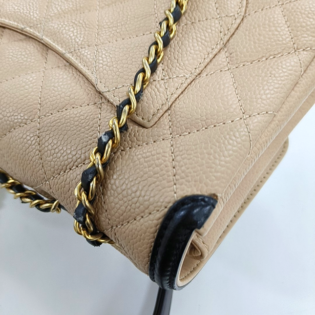 Chanel Filigree Flap Bag Caviar Leather 2017 Small Beige with Black Trim