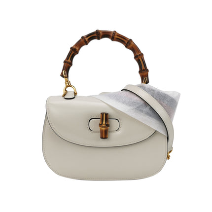 Gucci Bamboo 1947 Top Handle Bag Small White Box Leather Canvas Strap