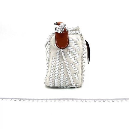 Loewe Puzzle Small Leather Woven Braided White Crossbody Bag