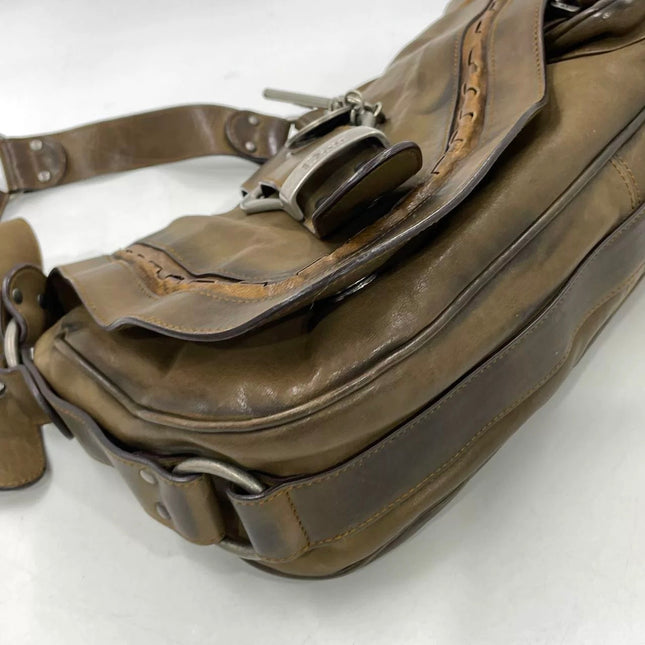 Dior Vintage Gaucho Large Brown Leather Crossbody Bag 36cm