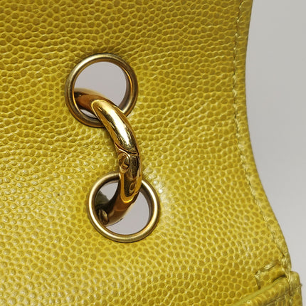 Chanel Vintage Kelly Flap Bag Yellow Caviar Leather 24k Gold Hardware 1997-1999
