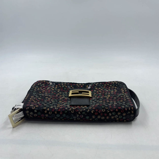 Fendi Baguette Multicolor Button Embroidered Leather Shoulder bag