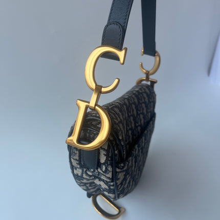 Dior Saddle Medium Navy Oblique Monogram Canvas Shoulder Bag