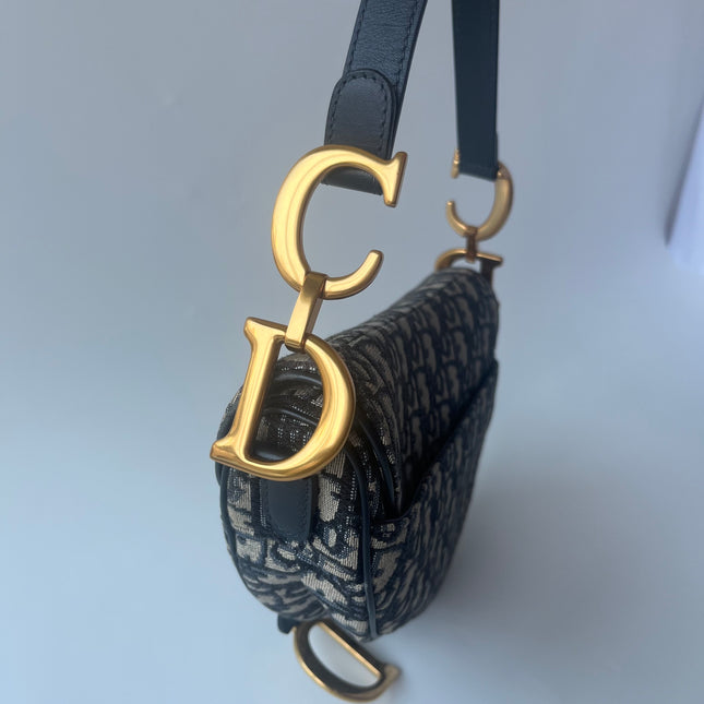 Dior Saddle Medium Navy Oblique Monogram Canvas Shoulder Bag