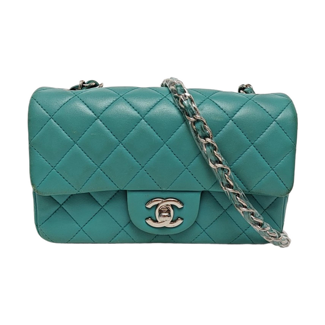 Chanel Classic Flap Mini Turquoise Blue Lambskin Leather Gold Hardware 2014