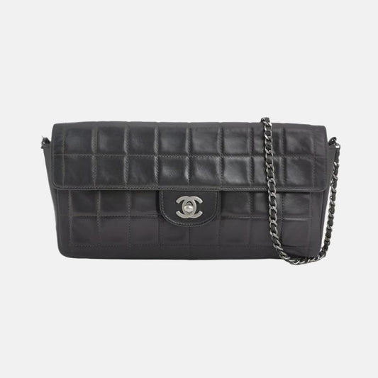 Chanel East West Chocolate Bar Black Leather Silver Hardware, 2000-2002-Luxbags