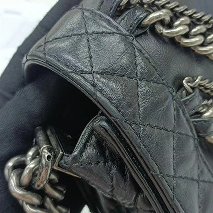 Chanel Enchained Boy Bag 2012 Black Leather Medium Flap Bag